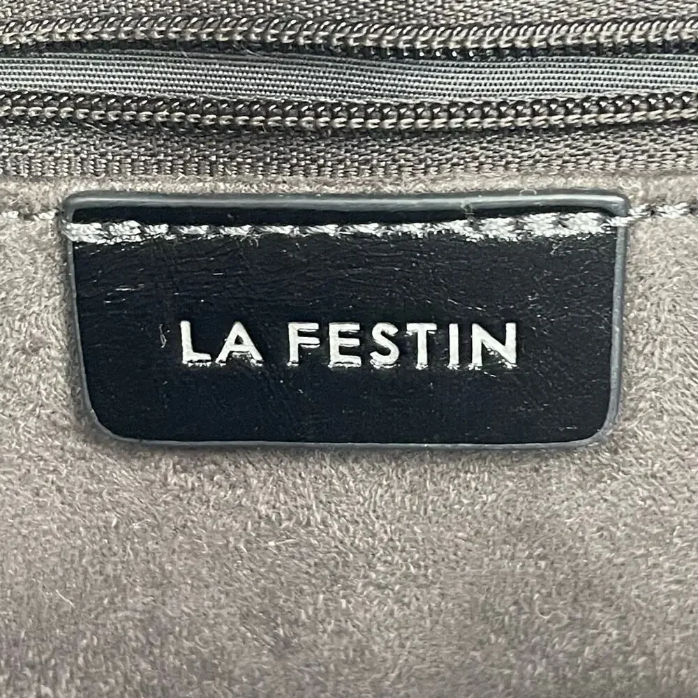 La Festin Black Leather Buckle Shoulder Crossbody Hobo Crescent Purse Handbag OS